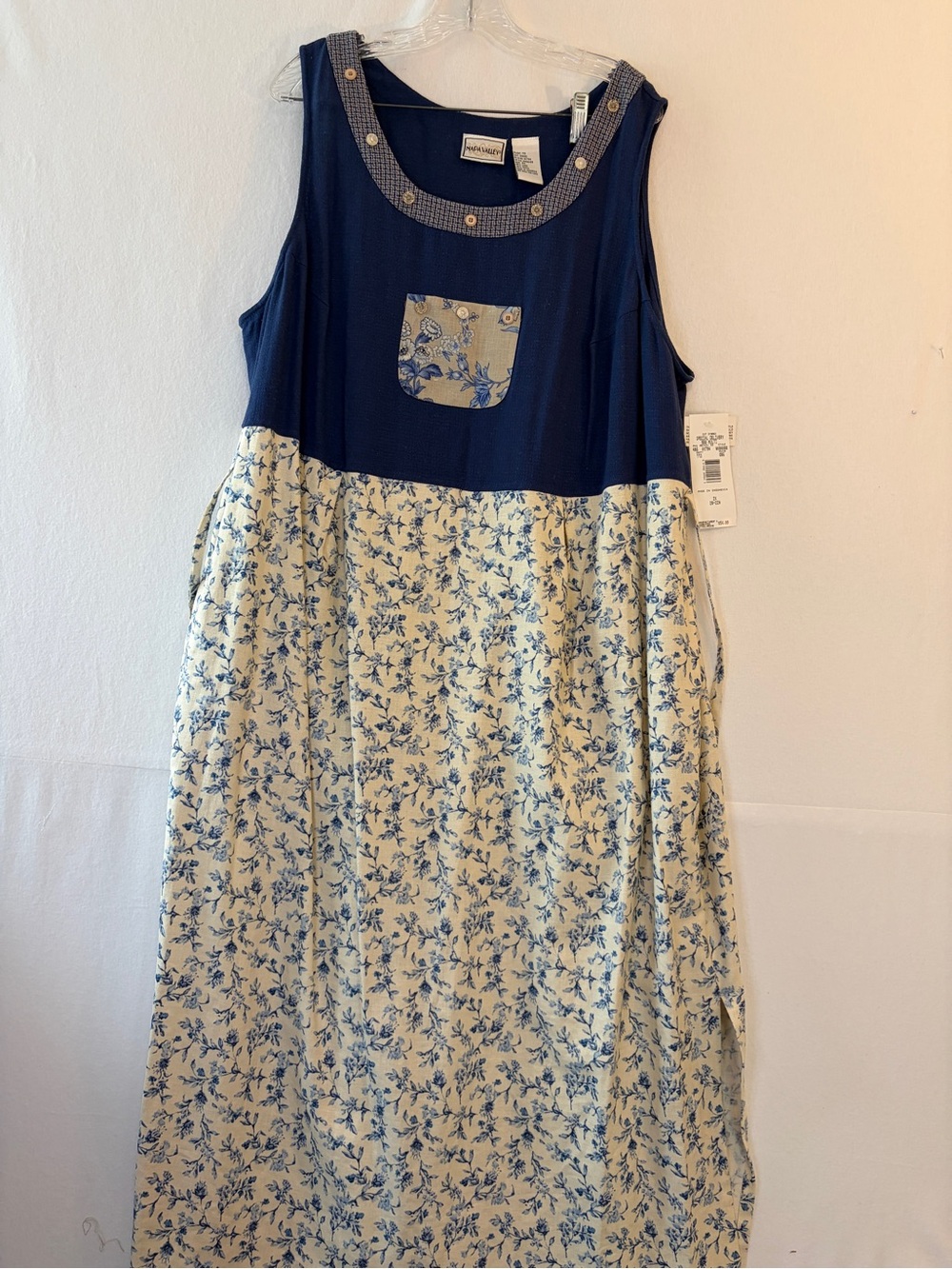 Navy and Cream Floral Maxi Dress with Pocket